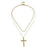 CAMILA : Collier à double chaîne avec pendentif croix classique serti de zircons.