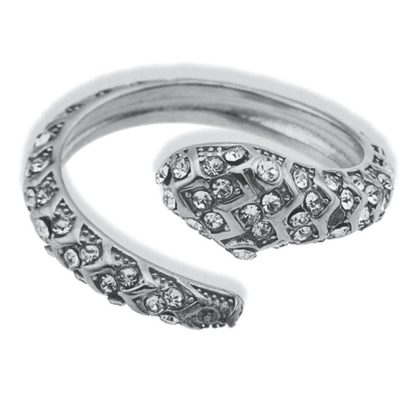 CARMEN Or Blanc (Ton Argenté) : Bague Serpent Antique avec Zirconia