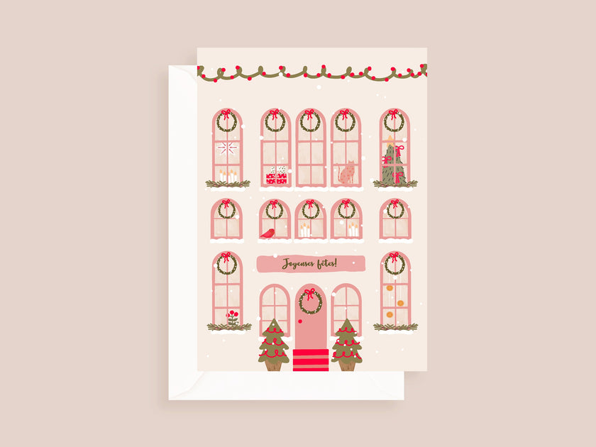 Coffret de 6 cartes de Noël pliées - Façade festive