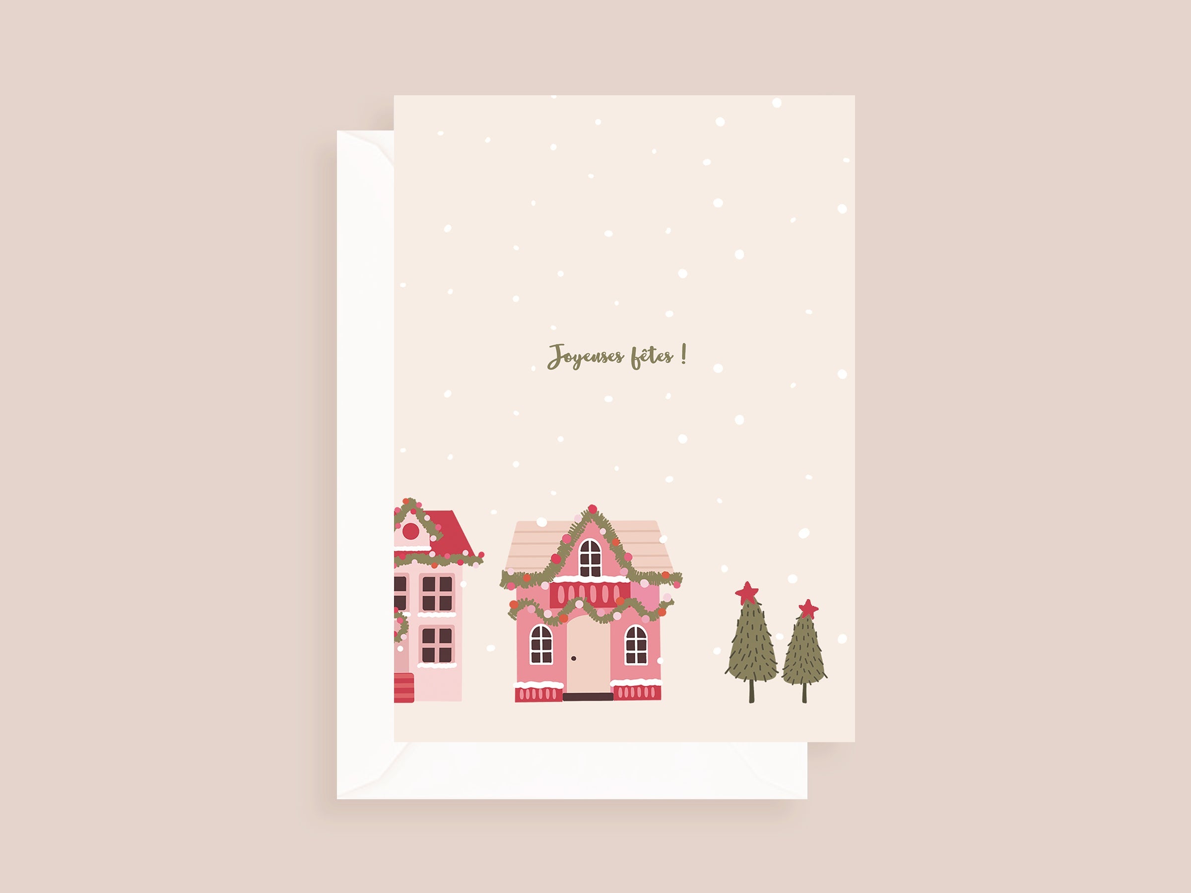 Coffret de 6 cartes de Noël pliées - Village de Noël