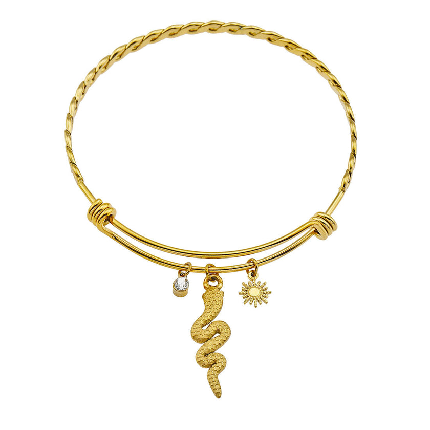 CATALINA Or : Bracelet avec breloques en forme de serpent, symbole solaire et zircone (CZ)