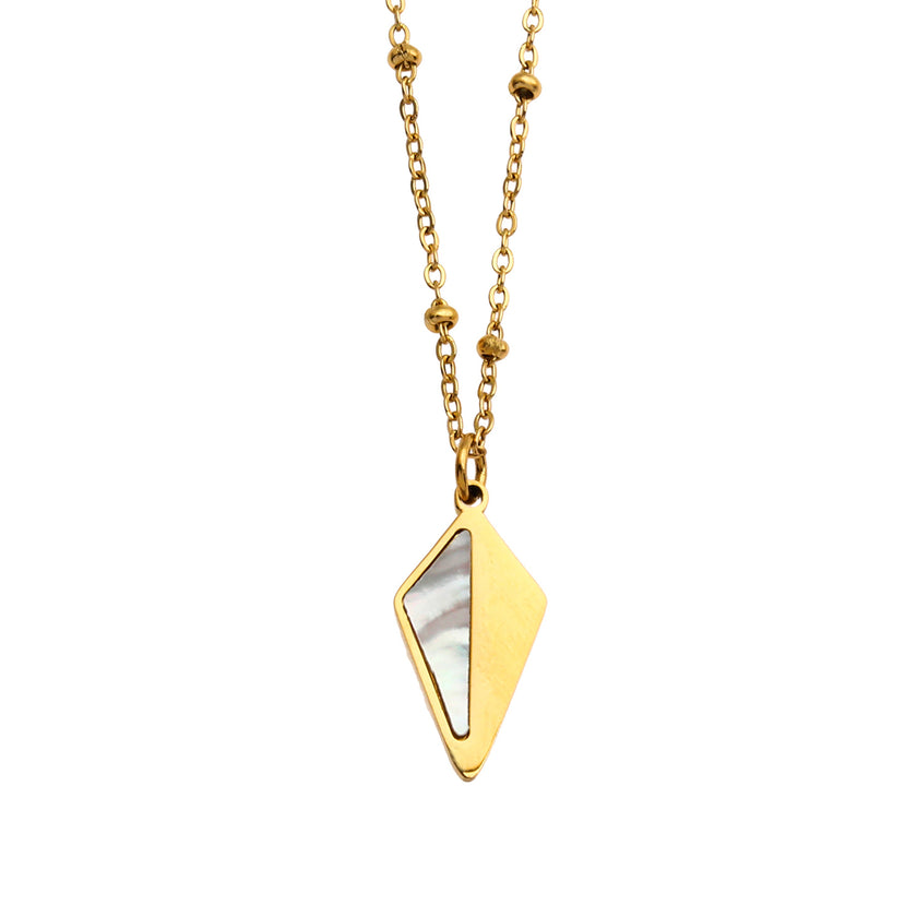 Collier pendentif en forme de diamant minimaliste en métal et coquille de CATORI