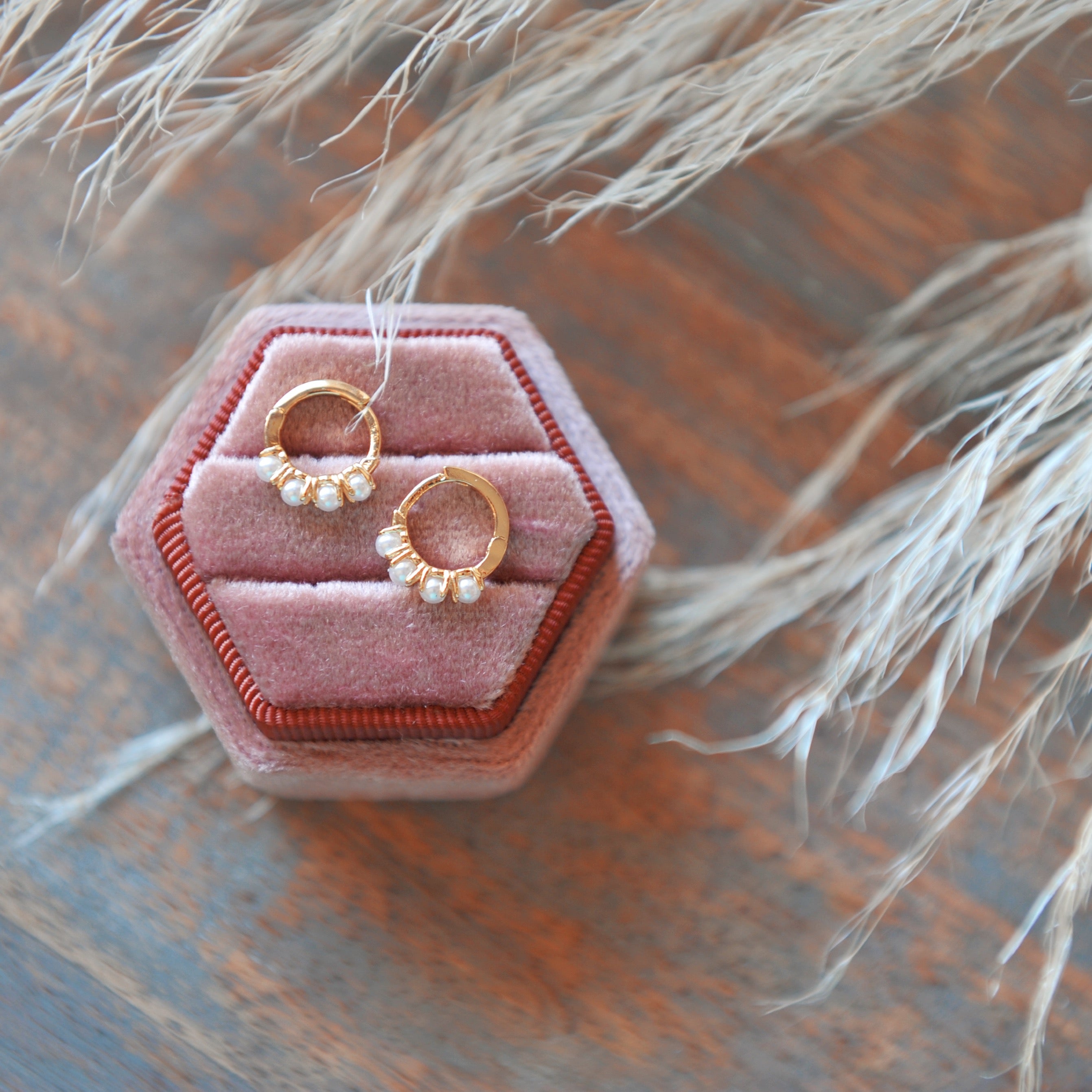 Pearl Huggie hoops