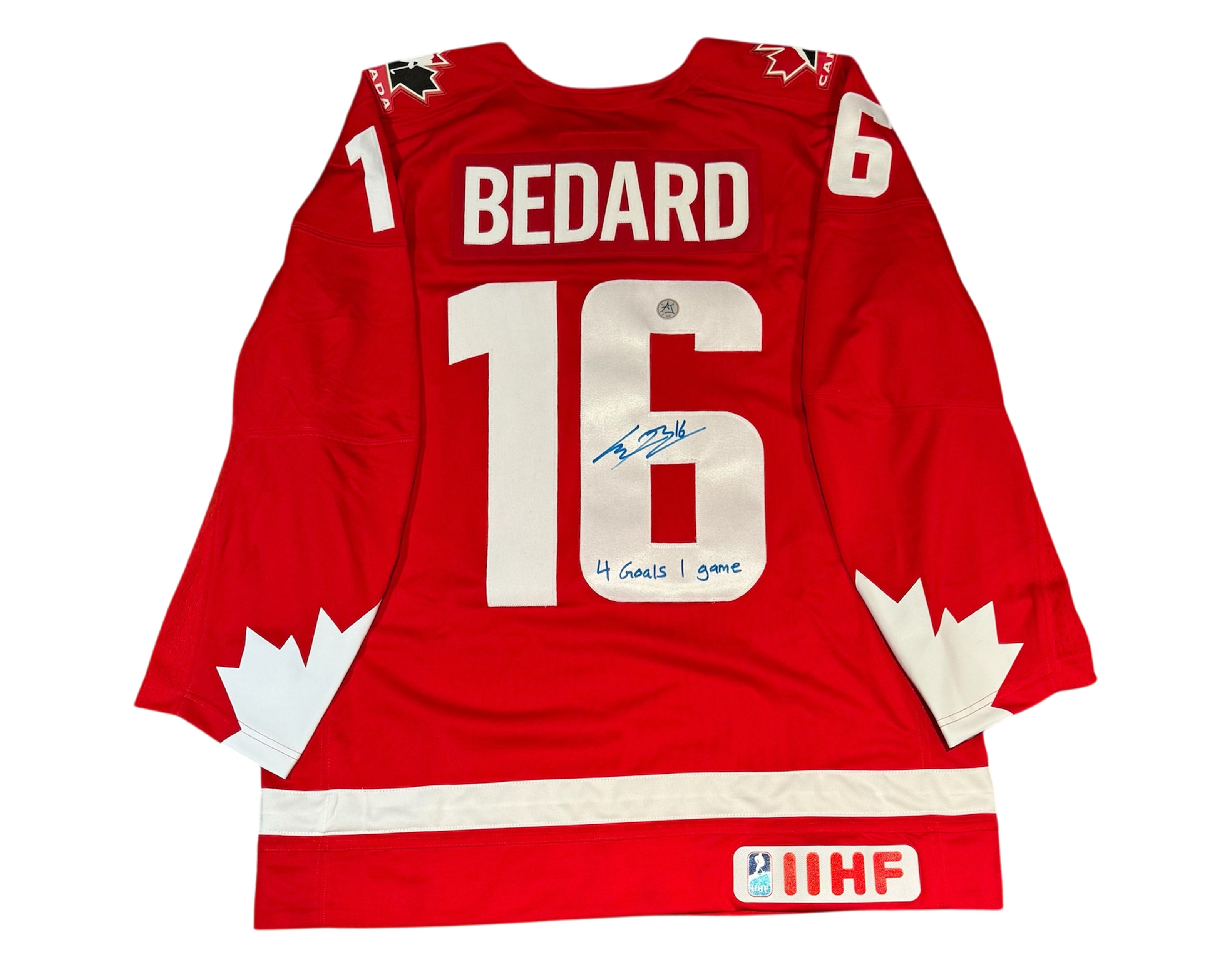 Connor Bedard Autographed Team Canada Heritage Red Nike Jersey Inscribed 