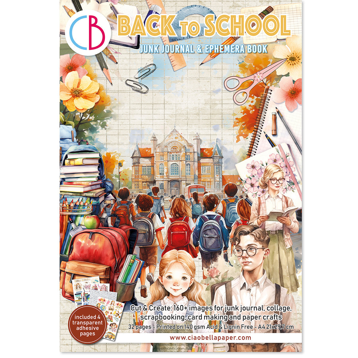 Back To School Junk Journal & Ephemera Book A4 32/Pkg