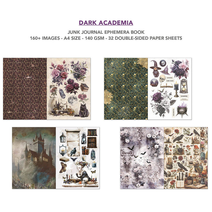 Dark Academia Junk Journal Ephemera Book A4 32/Pkg