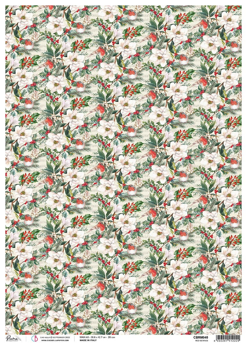 Rice Paper A3 Piuma Red Berries - 3 Sheets
