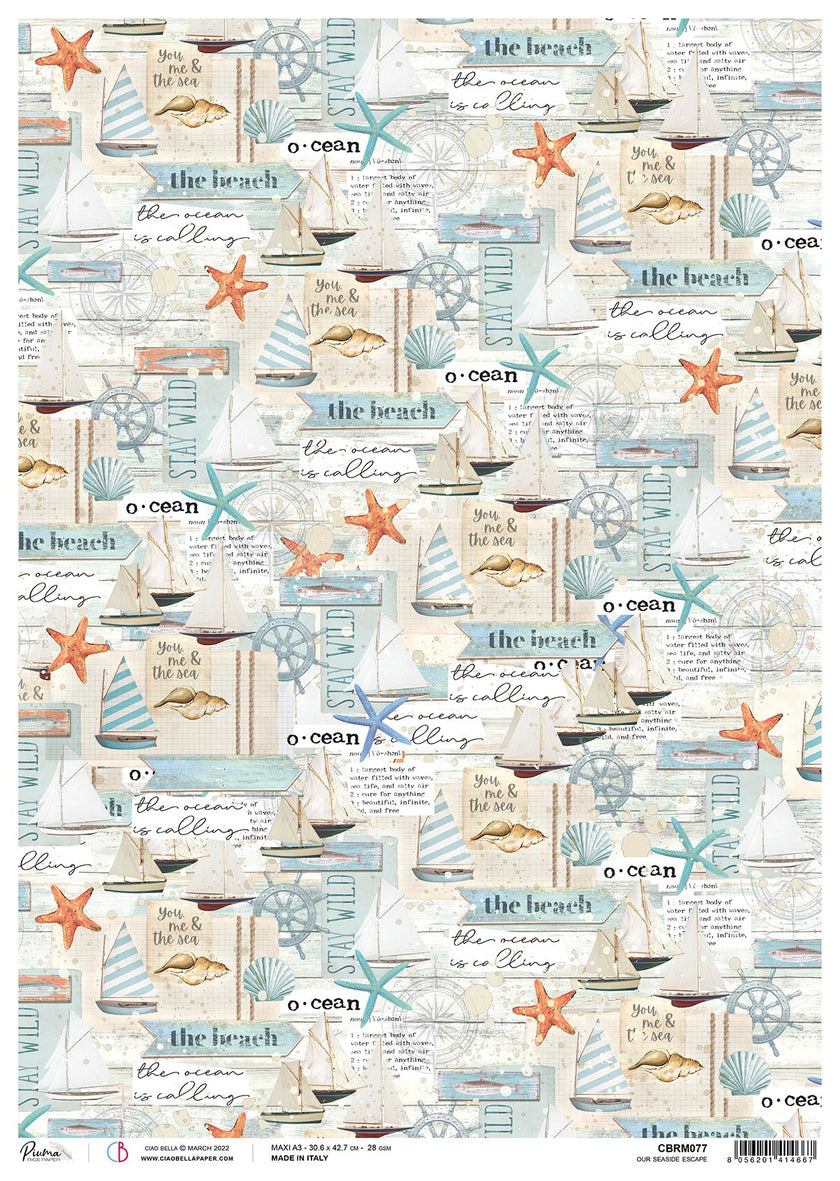 Ciao Bella Rice Paper A3 Piuma Our Seaside Escape - 3 Sheets