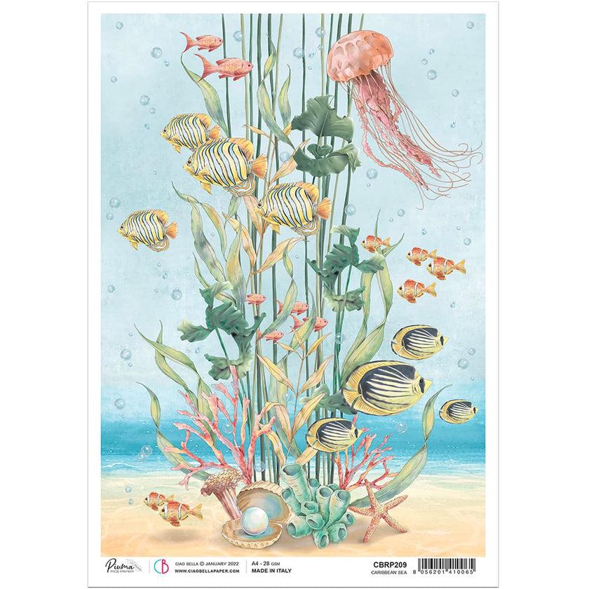 Ciao Bella Rice Paper A4 Caribbean Sea