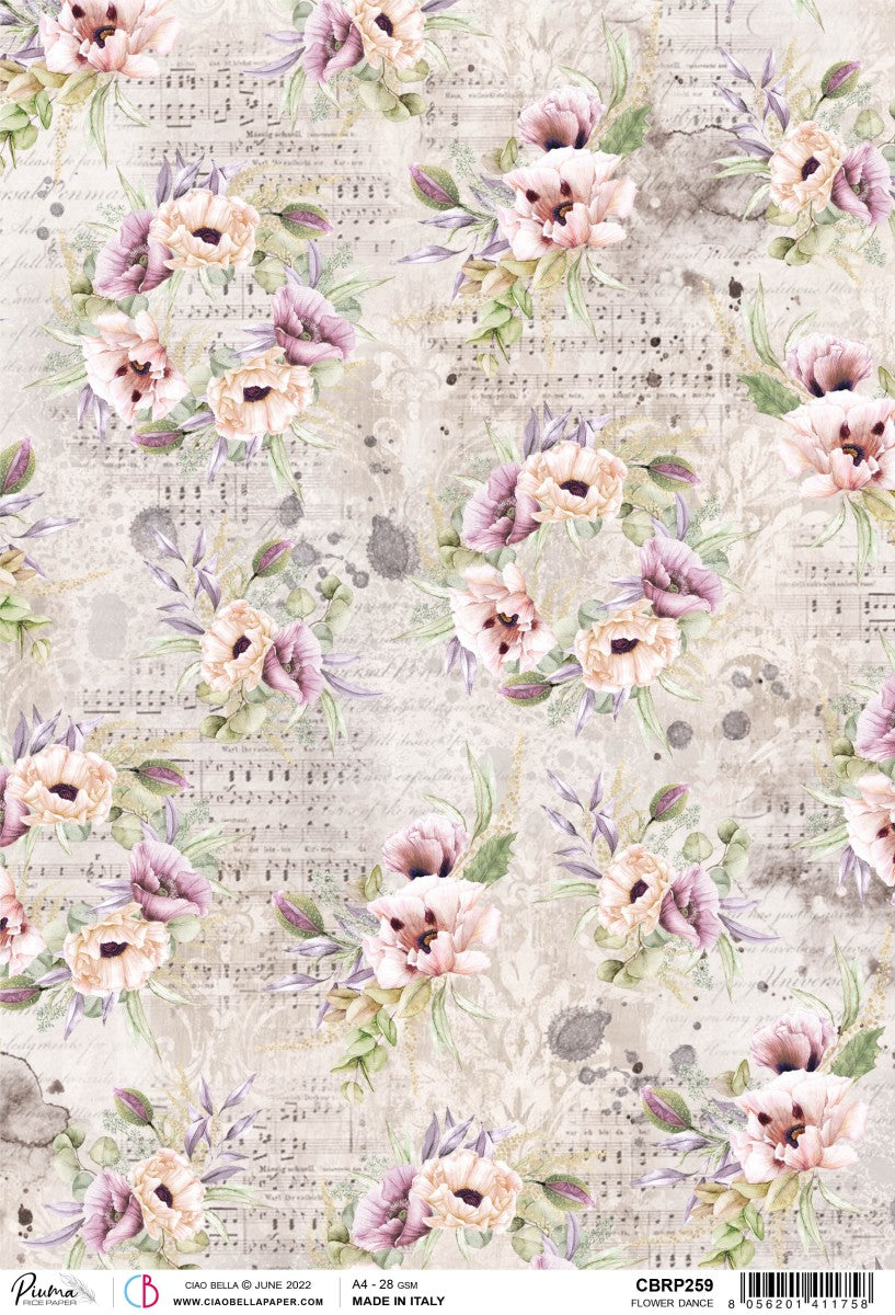 Ciao Bella Rice Paper A4 Piuma Flower Dance - 5 Sheets