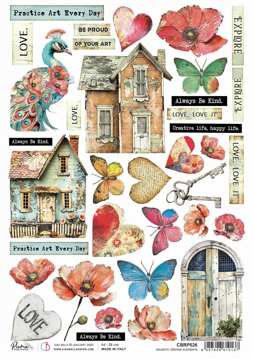 Rice Paper A4 Majestic Dreams elements - 5 Sheets