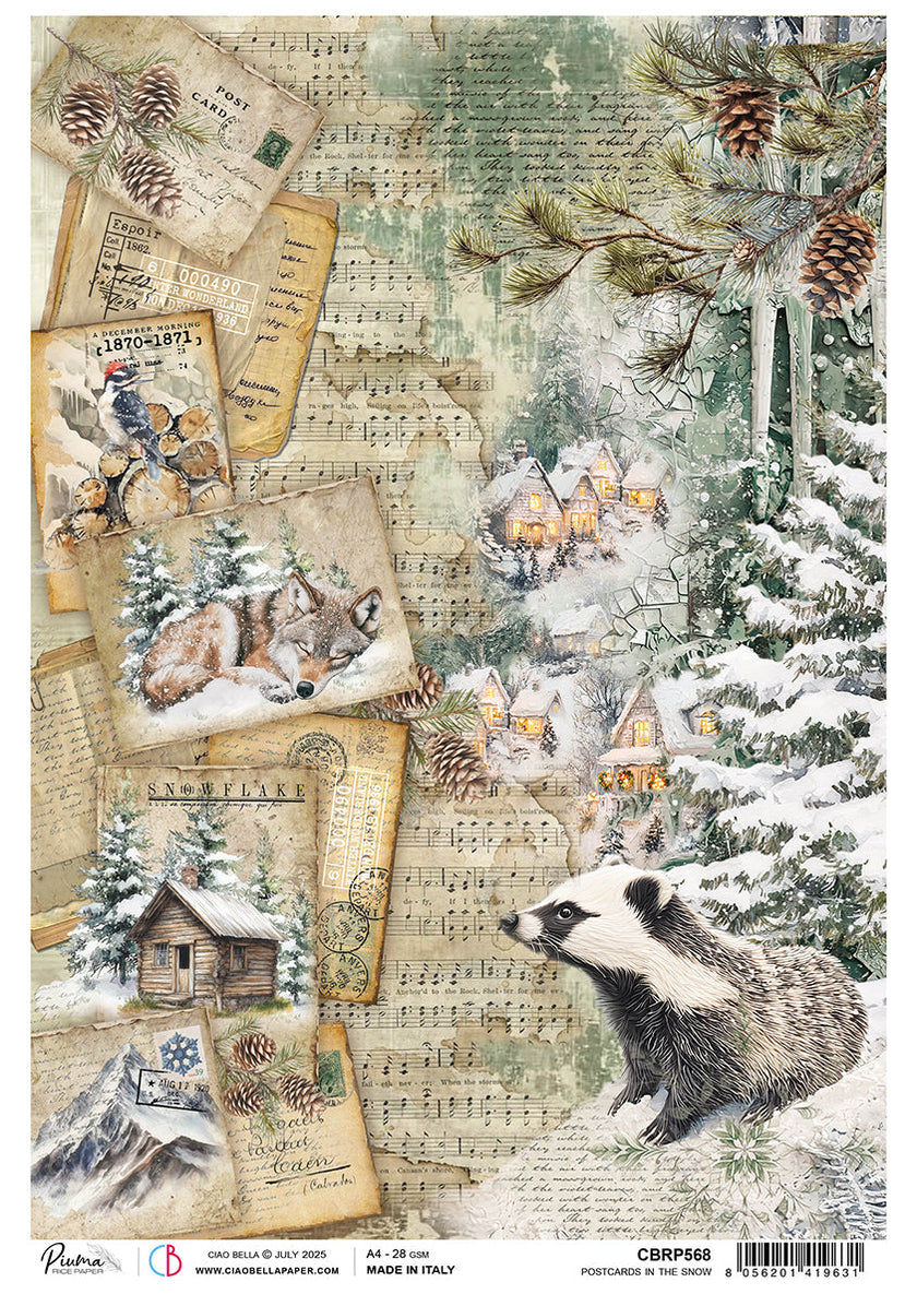 Rice Paper A4 Postcard in the Snow - 5 Sheets