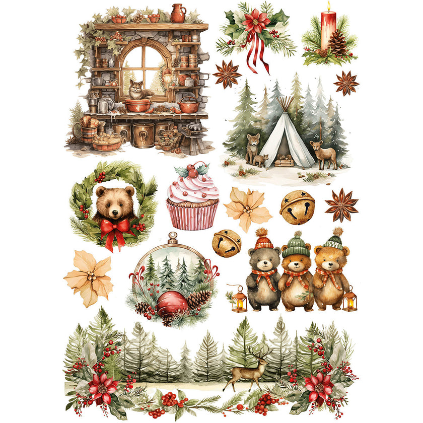 Rice Paper A5 MIXED 8/Pkg Hot Cocoa & Holly