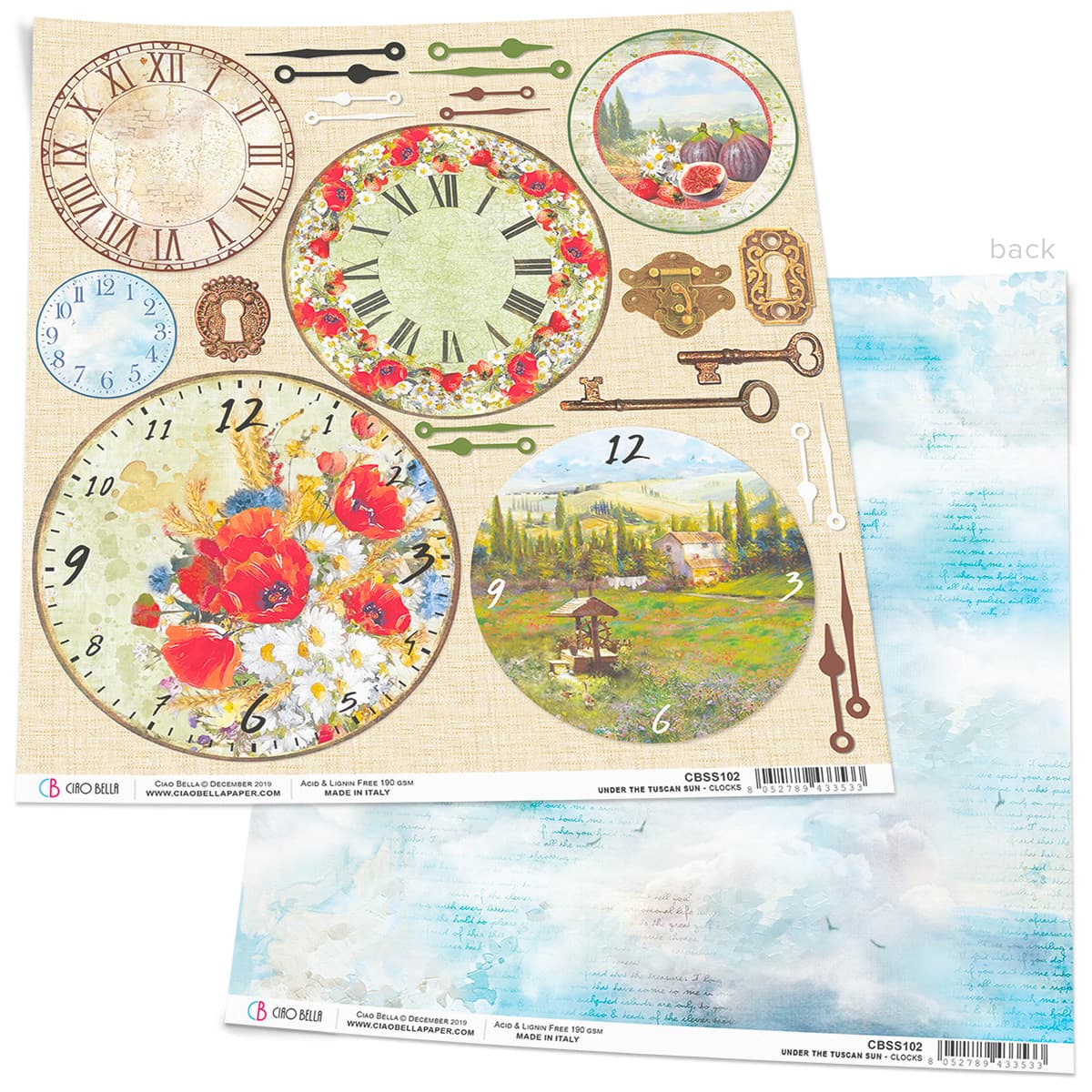 Ciao Bella Tuscan Clocks Paper Sheet 12