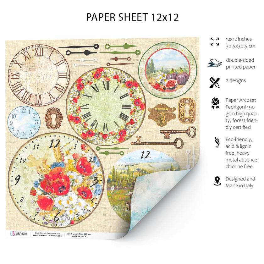 Ciao Bella Tuscan Clocks Paper Sheet 12