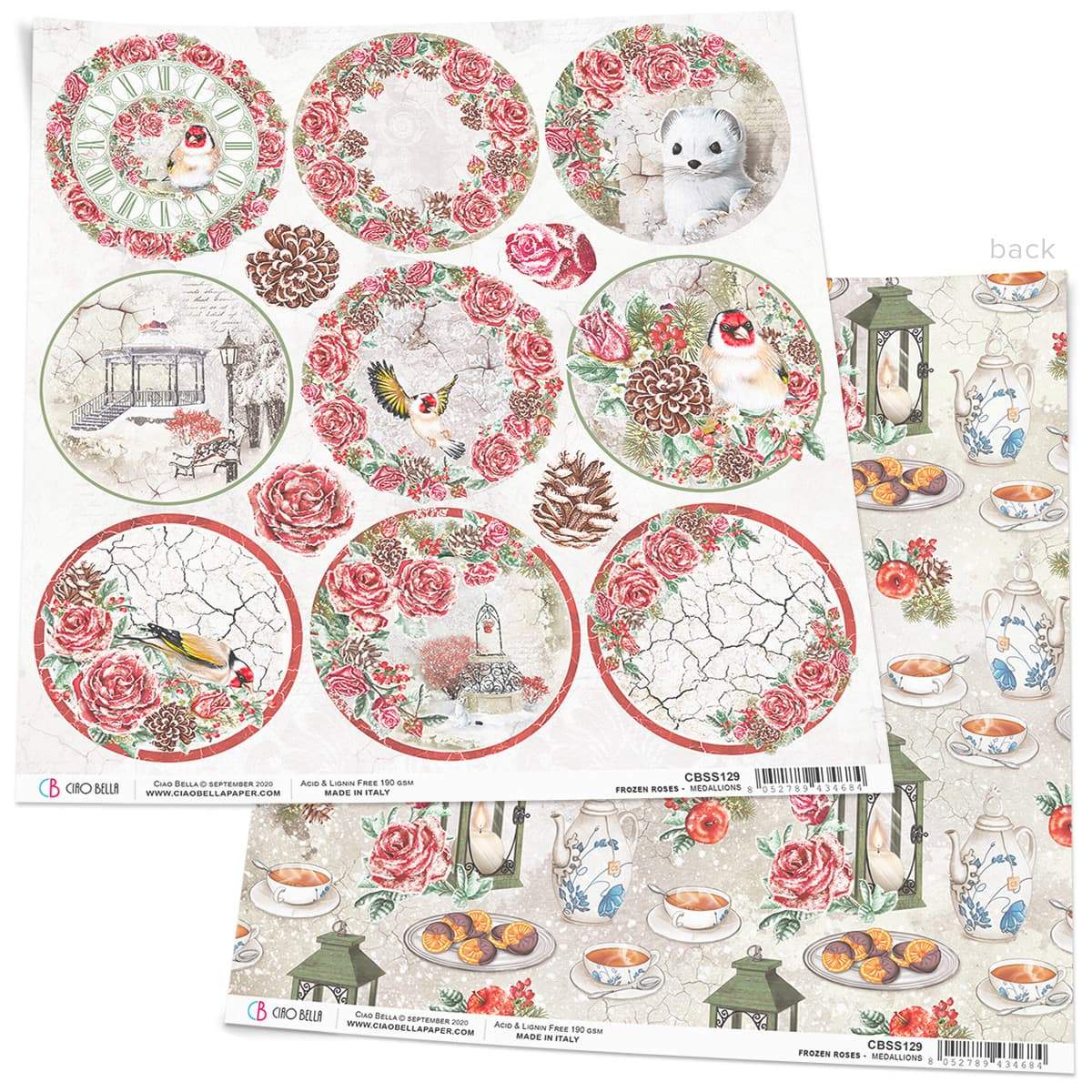 Ciao Bella Frozen Roses Medallions Paper Sheet 12