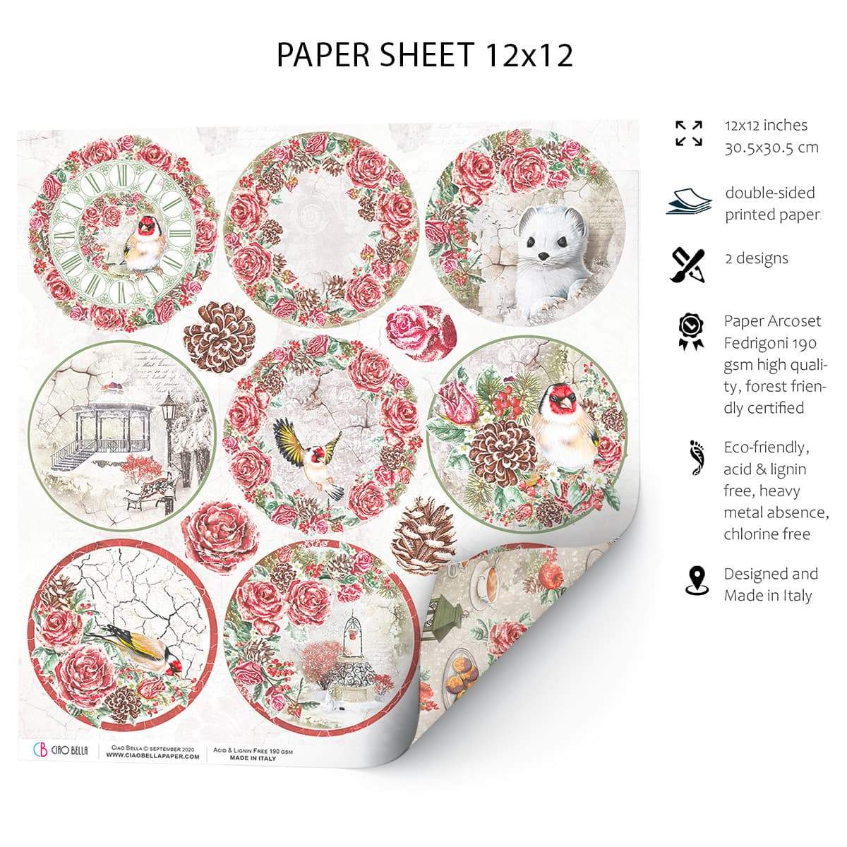 Ciao Bella Frozen Roses Medallions Paper Sheet 12