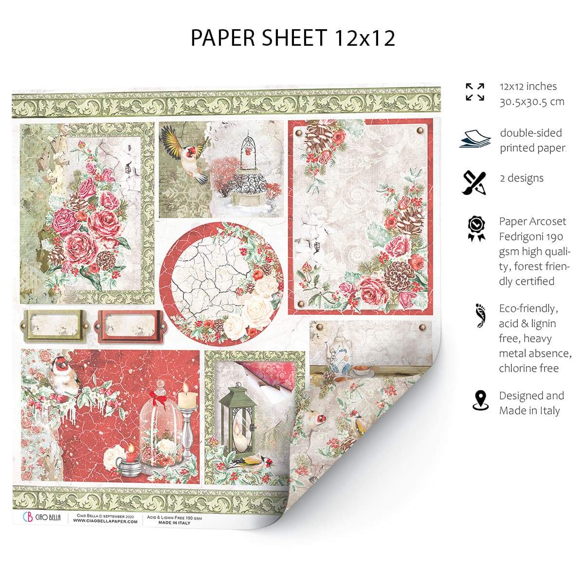 Ciao Bella Frozen Roses Cards Paper Sheet 12