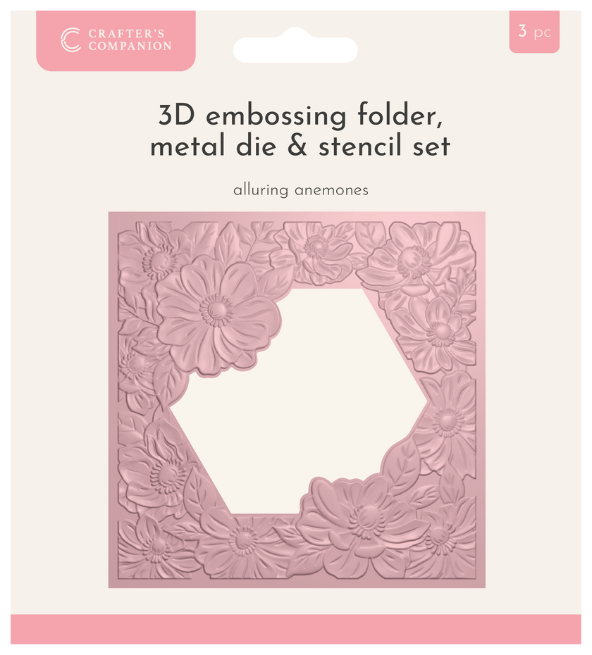 Crafters Companion 5.5” X 5.5” 3D Embossing Folder, Metal Die and Stencil Set - Alluring Anemones