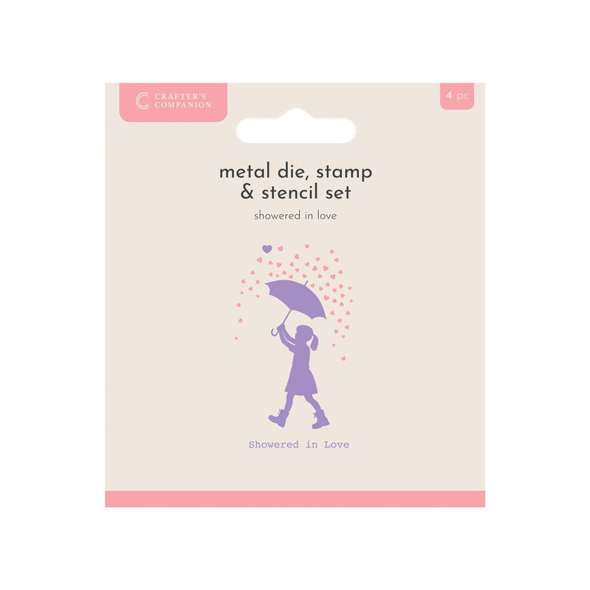 Crafters Companion Metal Die, Stamp & Stencil Set - Showered In Love