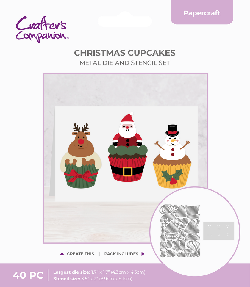 Crafter's Companion Stencil & Die Set - Christmas Cupcakes
