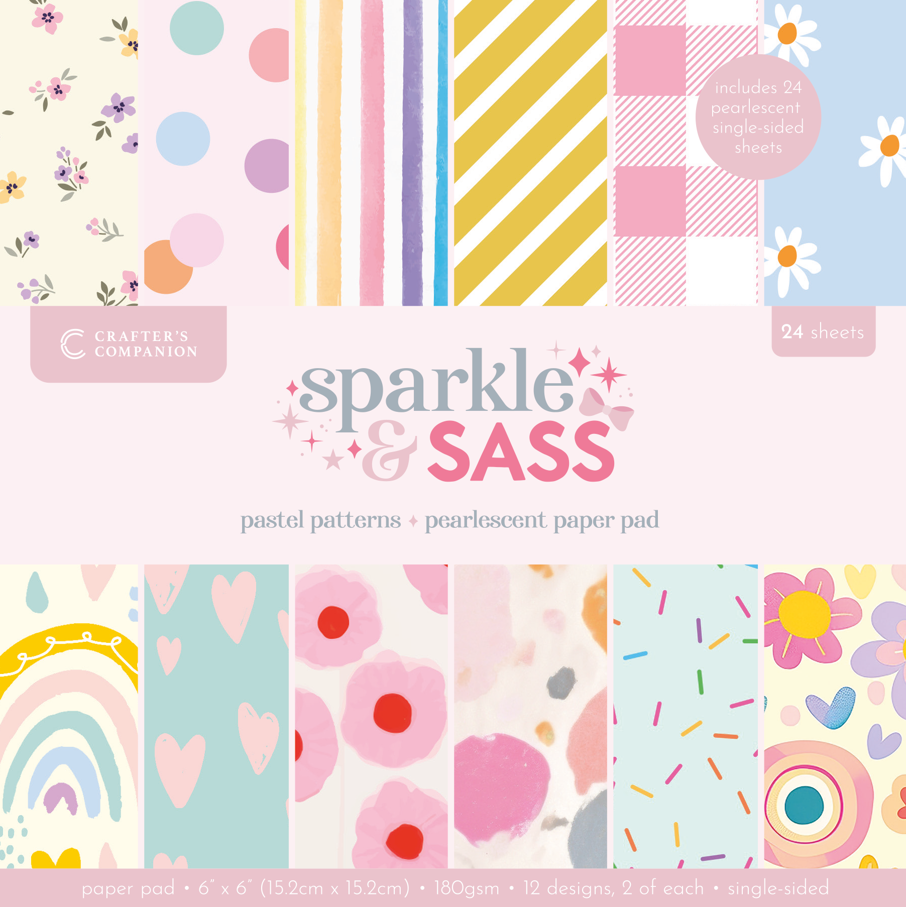 Crafters Companion 6” x 6” Paper Pad - Pastel Patterns