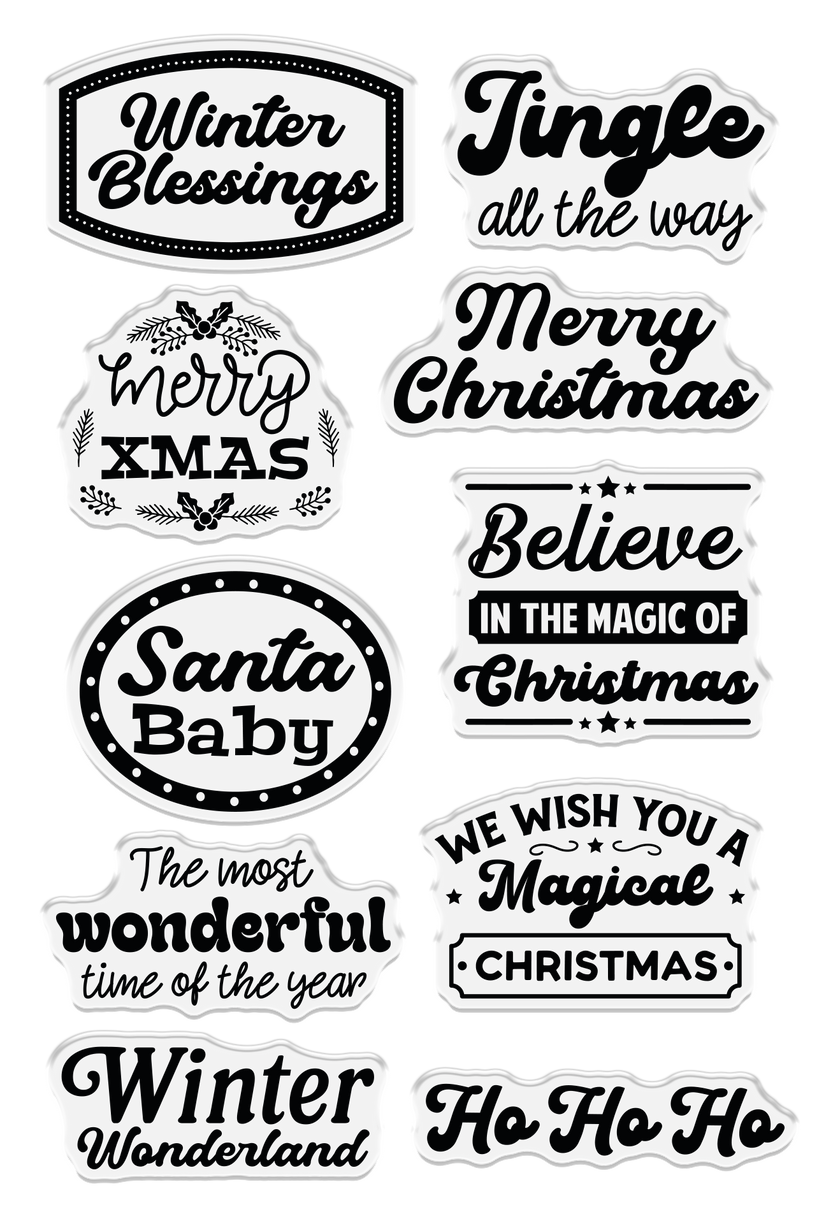 Crafter's Companion Retro Christmas Collection Clear Acrylic Stamp Set - Winter Blessings