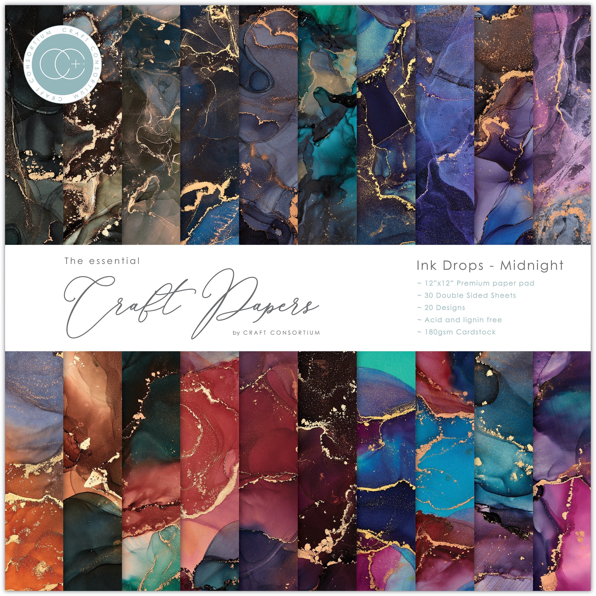 Craft Consortium - Ink Drops - Midnight - 12x12