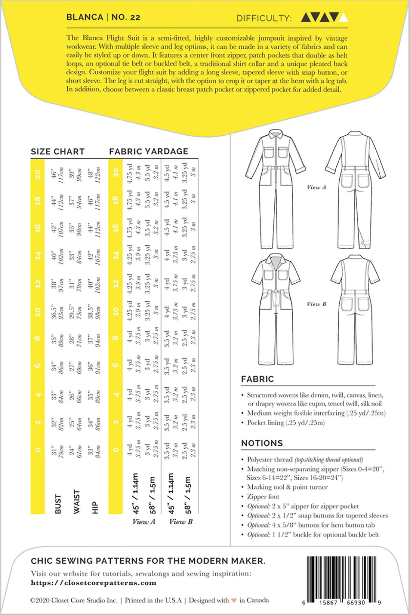 Blanca Flight Suit by Closet Core Patterns