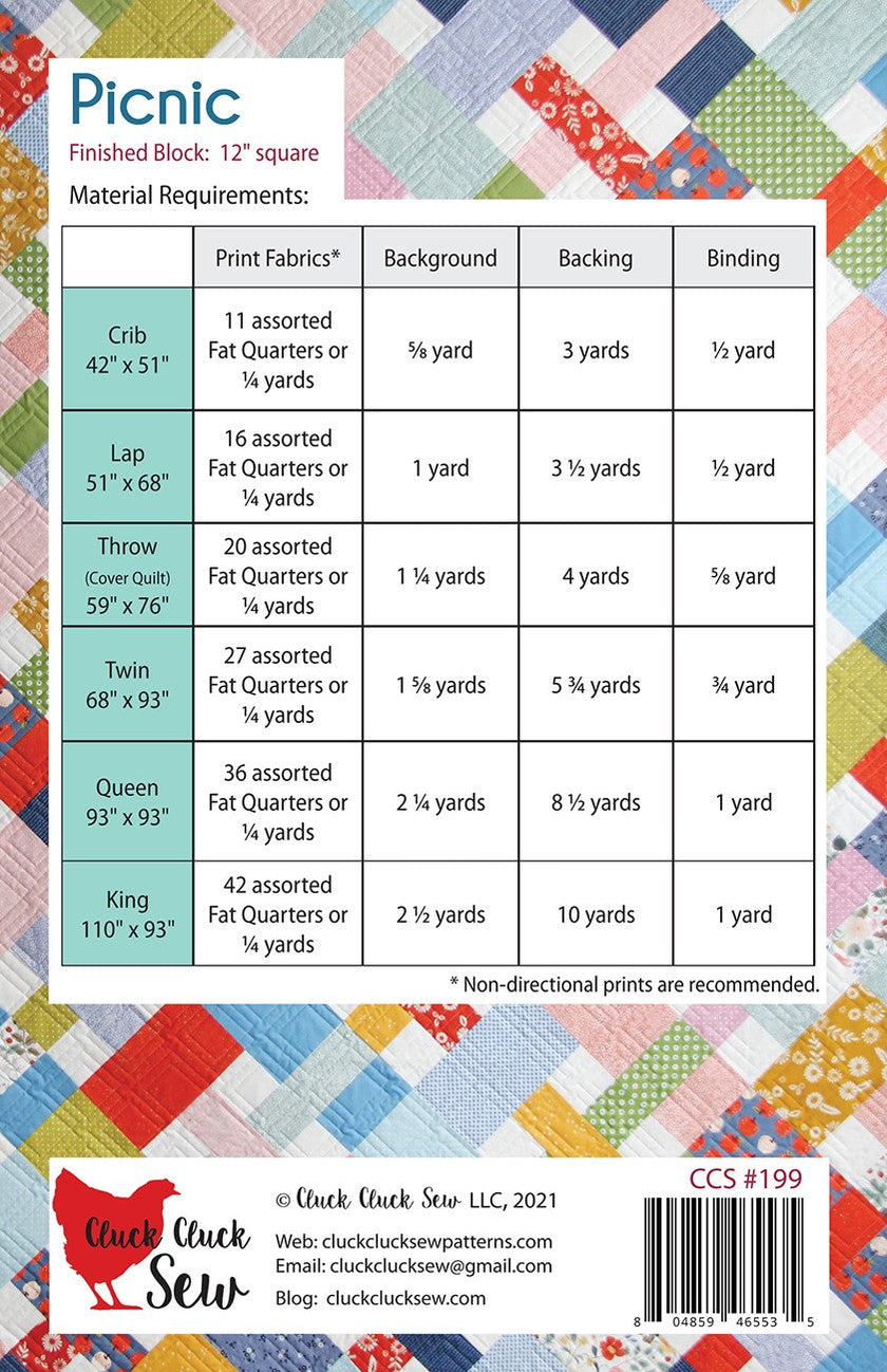 Picnic - A Fat Quarter Quilt in 6 sizes