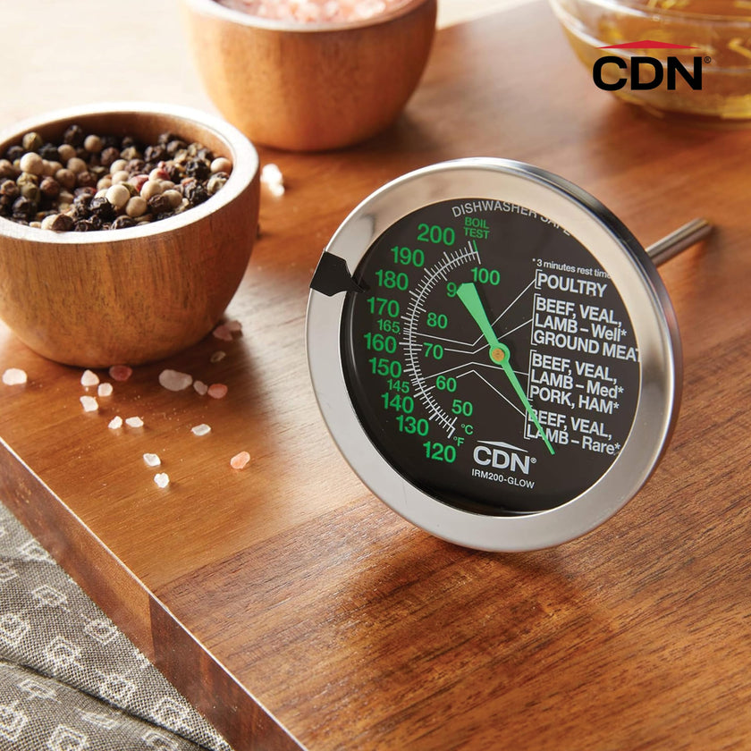 CDN - Thermomètre à cadran pour cuisson de viande/volaille, résistant à la chaleur, argenté, haute précision.