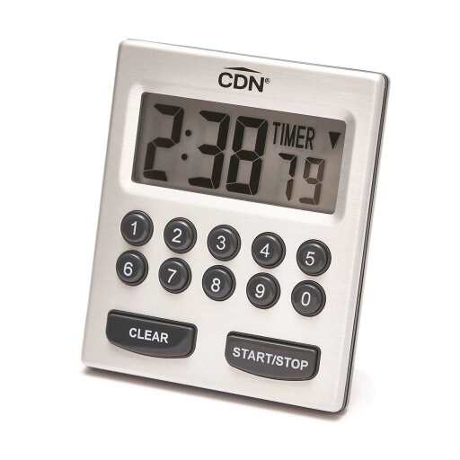CDN - Minuterie numérique à saisie directe, grands chiffres, 10 heures (échelle h/mn/s), argent.