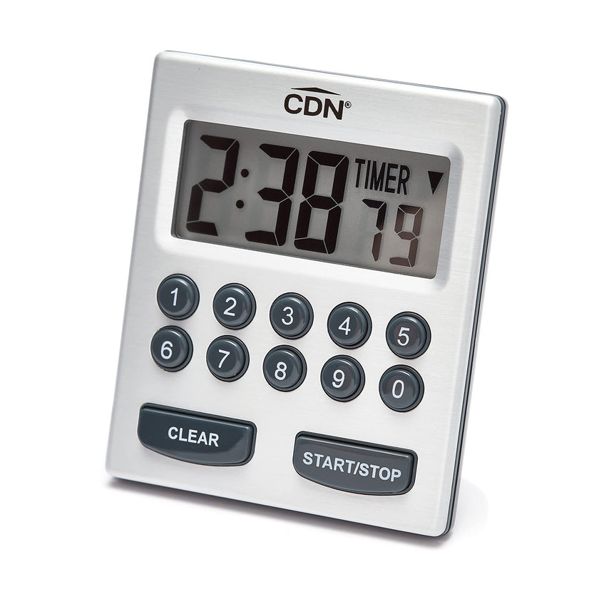 CDN - Minuterie numérique à saisie directe, grands chiffres, 10 heures (échelle h/mn/s), argent.