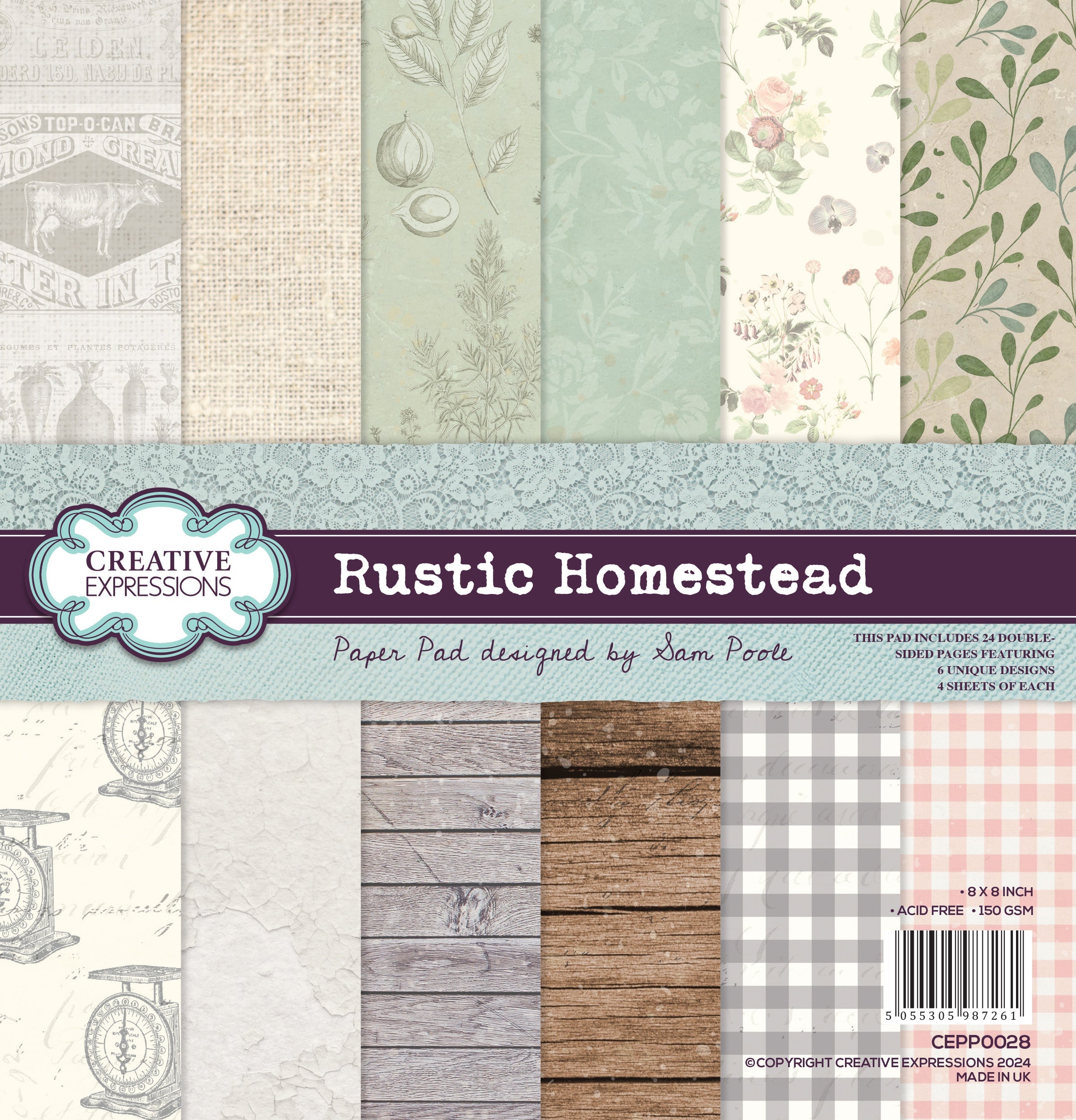 Creative Expressions Sam Poole Rustic Homestead 8 in x 8 in Paper Pad