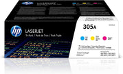 HP 305A (CF370AM) Cyan, Magenta & Yellow Original LaserJet Toner Cartridges, 3 pack