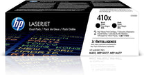 HP 410X (CF410XD) Black Original LaserJet Toner Cartridge, High Yield, 2/Pack
