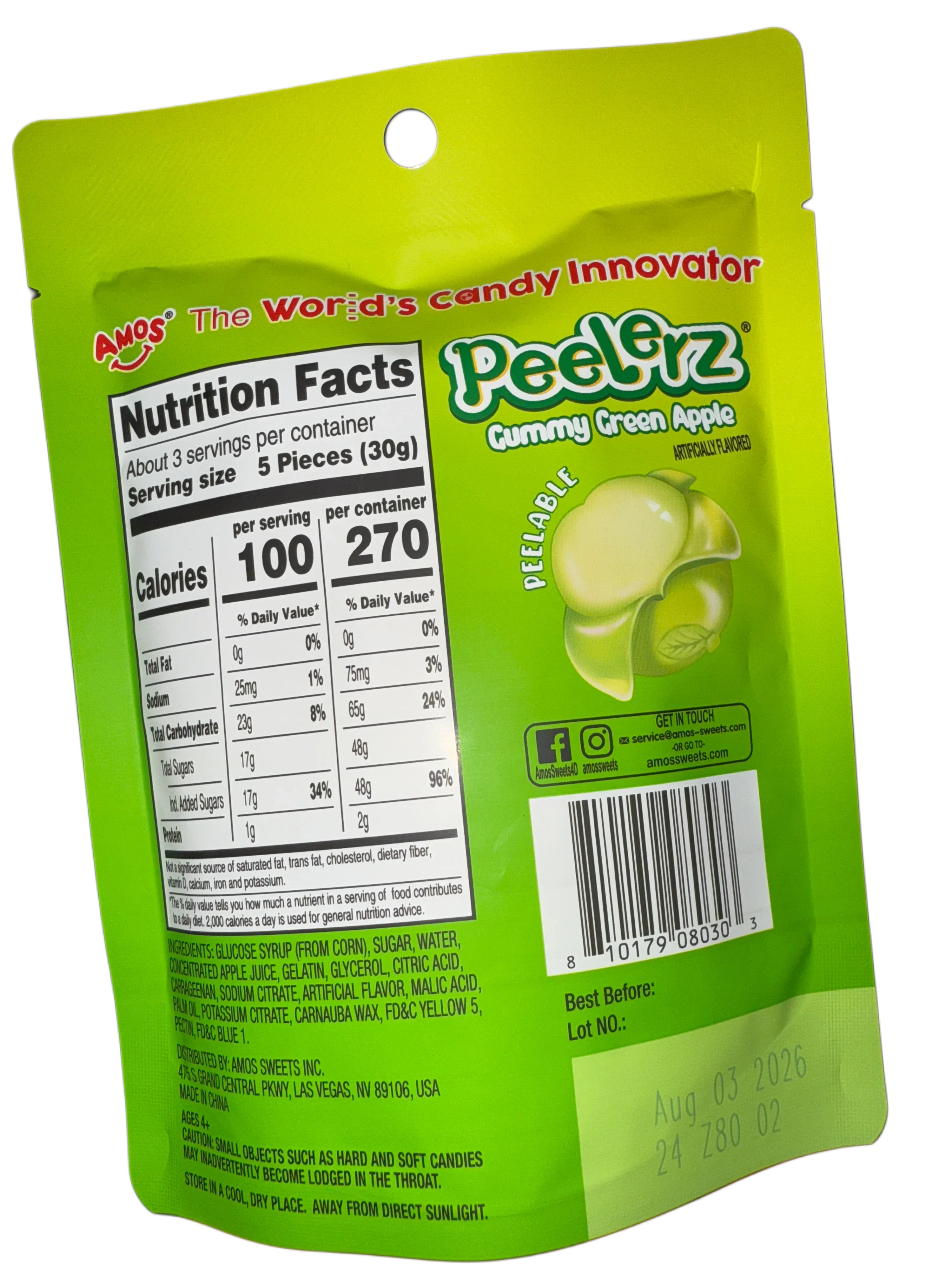 Amos Peelerz Gummy Green Apple 85G - U.S Edition