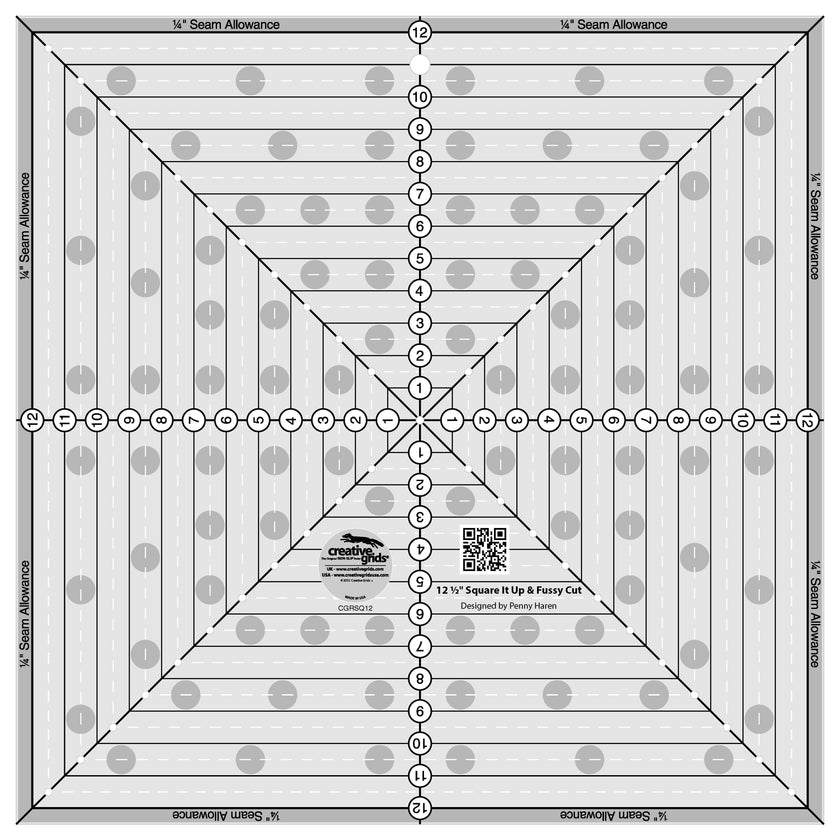 Creative Grids 12-1/2in Square It Up or Fussy Cut Square Quilt Ruler