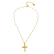 CHAMONIX Gold: Dainty Beaded Chain Necklace with a Zirconia Embedded Textured Cross Pandent