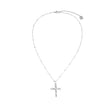 CHAMONIX Or blanc plaqué argent : Collier délicat à maillons perlés avec pendentif croix texturé incrusté de zircons.