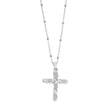 CHAMONIX Or blanc plaqué argent : Collier délicat à maillons perlés avec pendentif croix texturé incrusté de zircons.