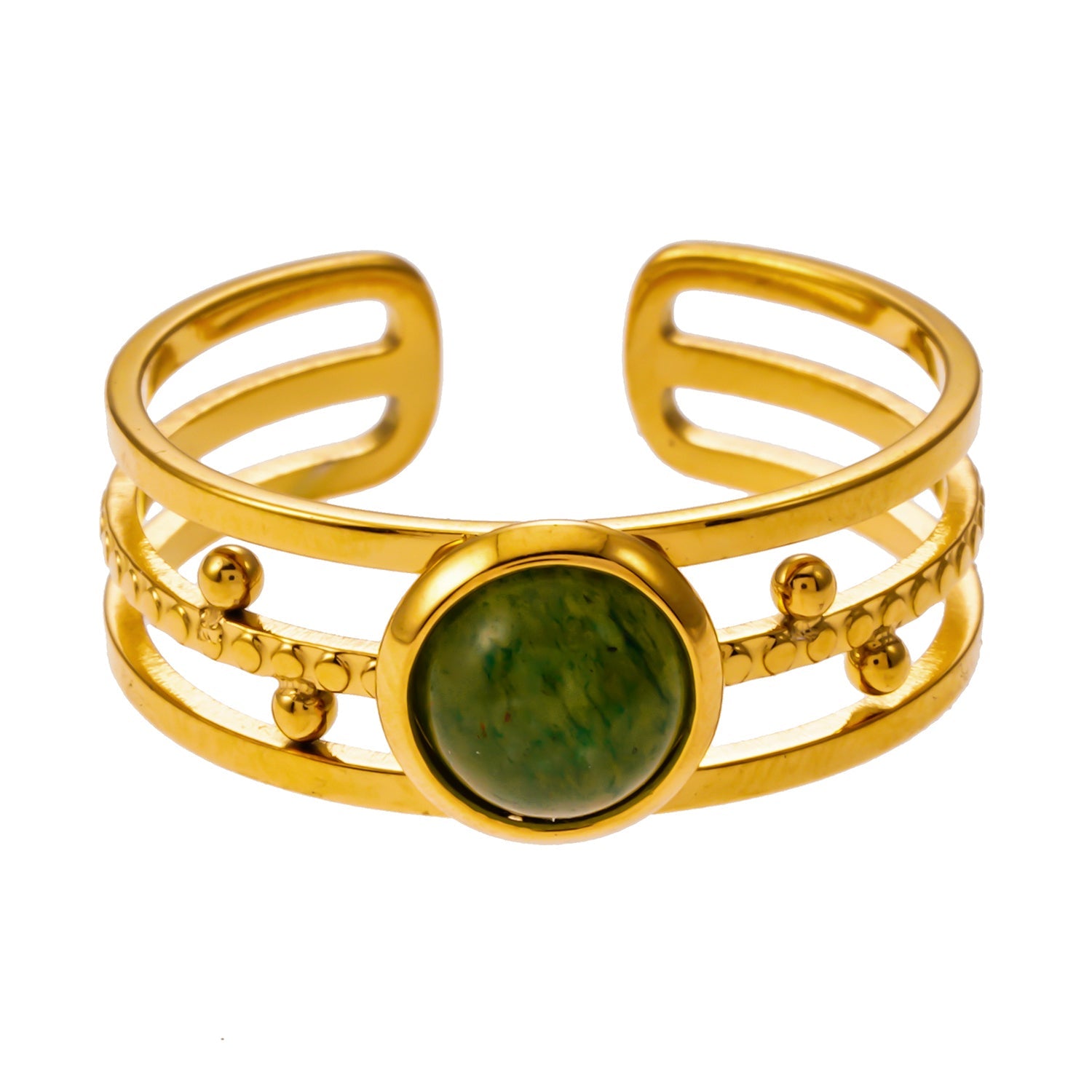 CHESILDA : Bague 3 couches avec ornements de perles et pierre naturelle au centre.
