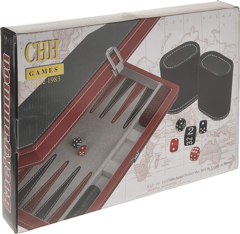 CHH Games - Backgammon - 15 Inch Black&Red Leatherette Backgammon