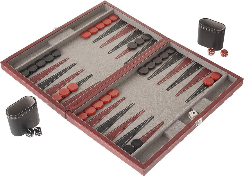 CHH Games - Backgammon - 15 Inch Black&Red Leatherette Backgammon