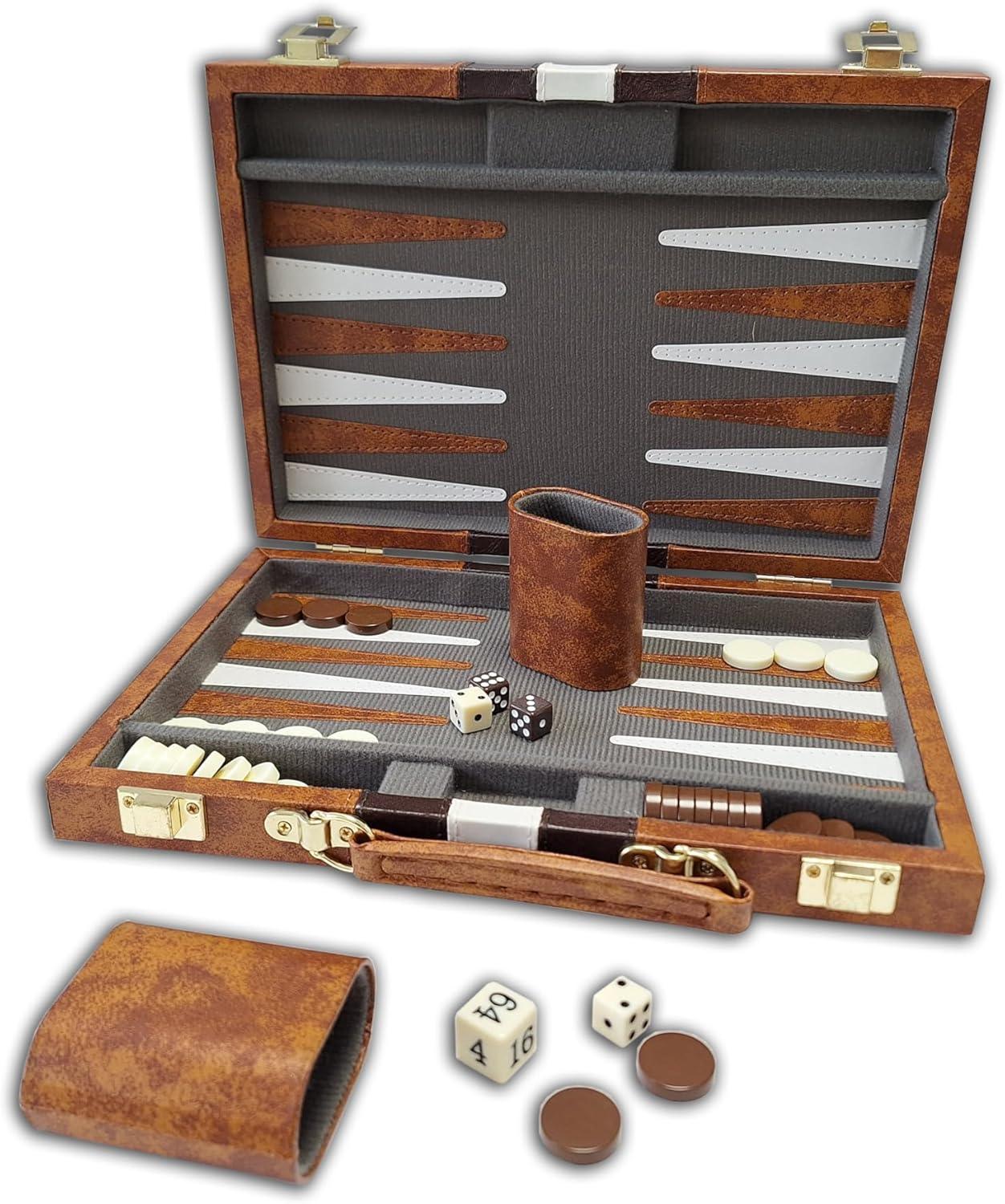 CHH Games - Backgammon - 15 Inch Vinyl Brown &Amp; White Backgammon