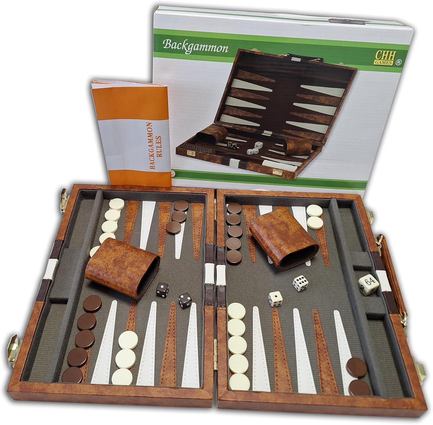 CHH Games - Backgammon - 15 Inch Vinyl Brown &Amp; White Backgammon
