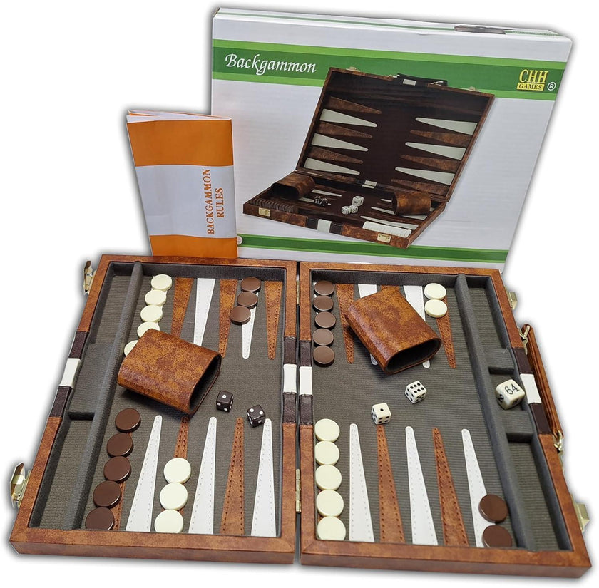 CHH Games - Backgammon - 15 Inch Vinyl Brown &Amp; White Backgammon