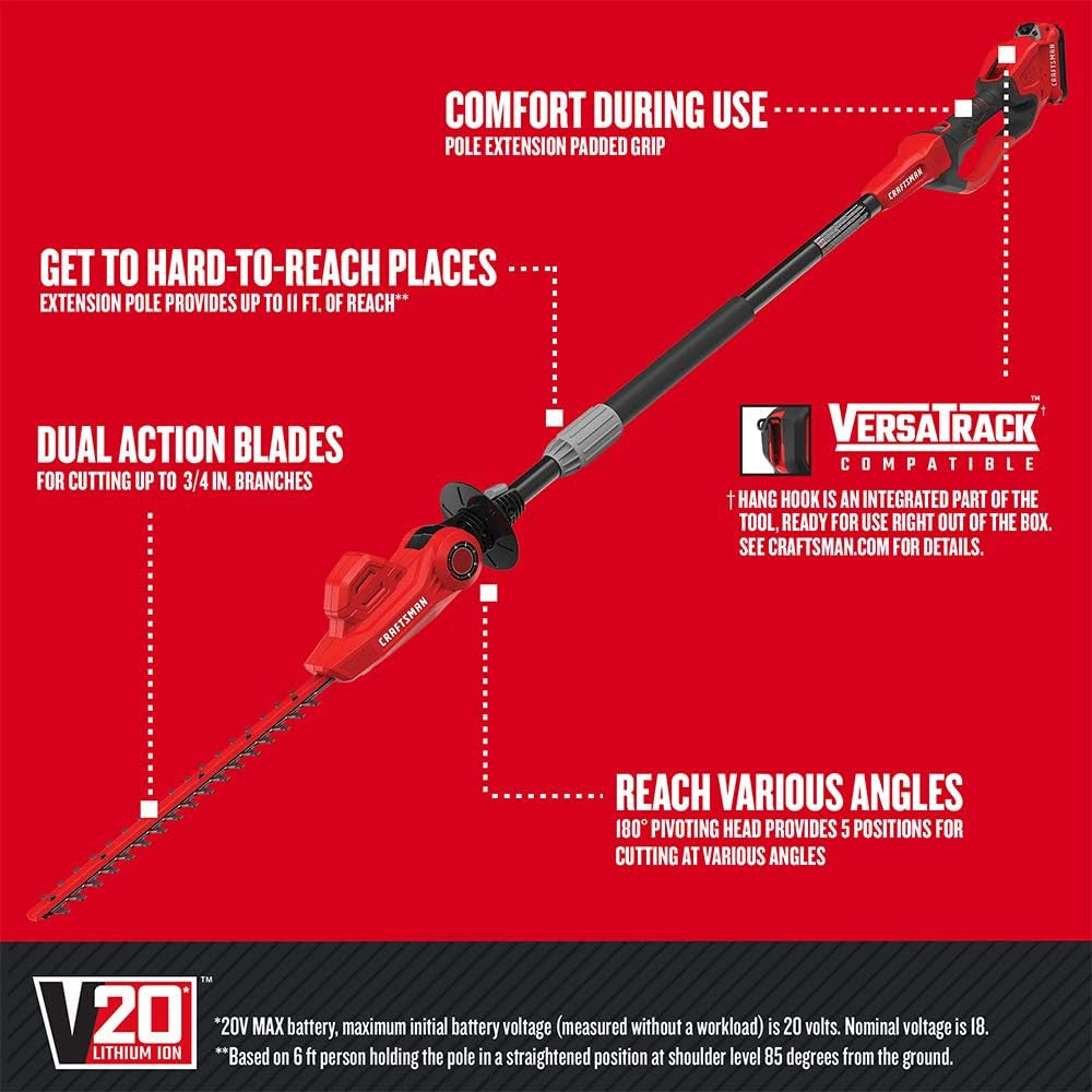 CRAFTSMAN CMCPHT818D1 20V MAX* Pole Cordless Hedge Trimmer, 18-Inch - Refurbished with Full Manufacturer Warranty