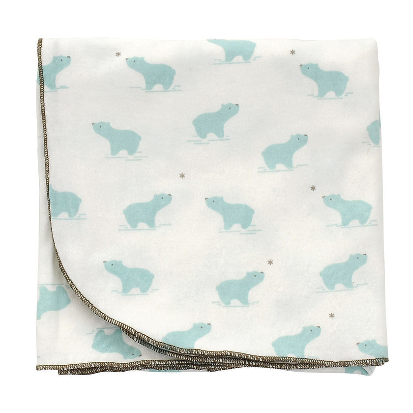Couverture d'emmaillotement en coton biologique (motif ours arctique bleu)