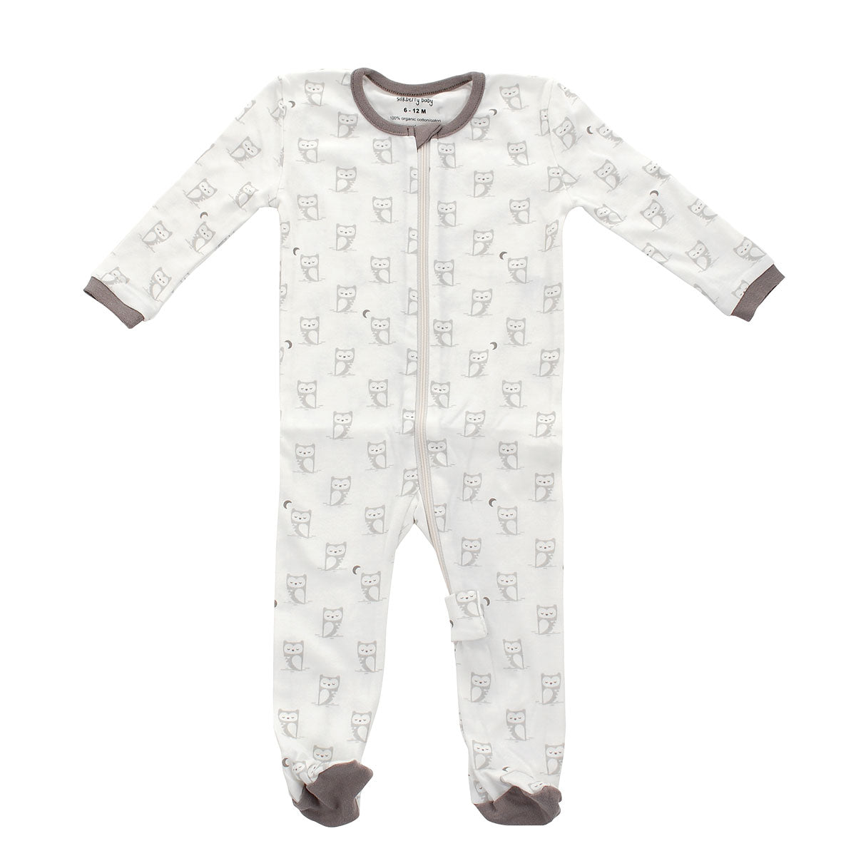 Pyjama pieds chauds en coton bio - Imprimé hibou nuage argenté